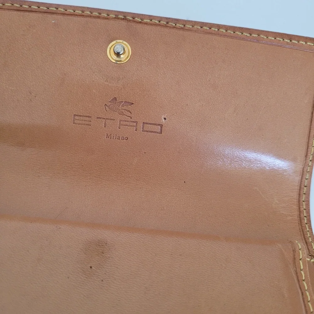 Etro Milano Paisley Trifold Wallet Leather Interior Multicolor Tan Vintage